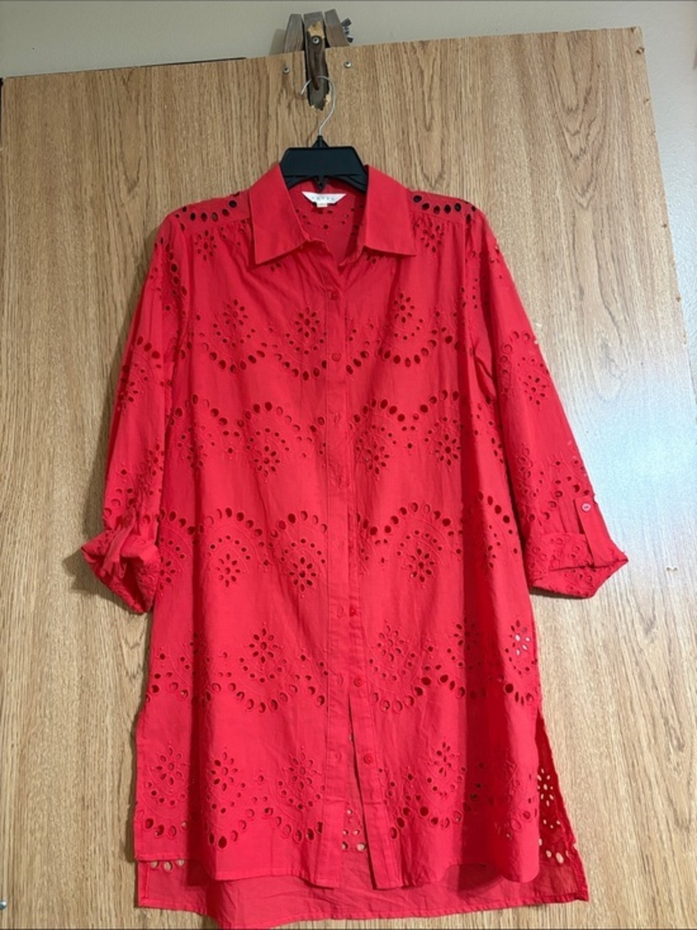 Adiva Red Knee-Length Button Down Shirt for Cocktail Nights